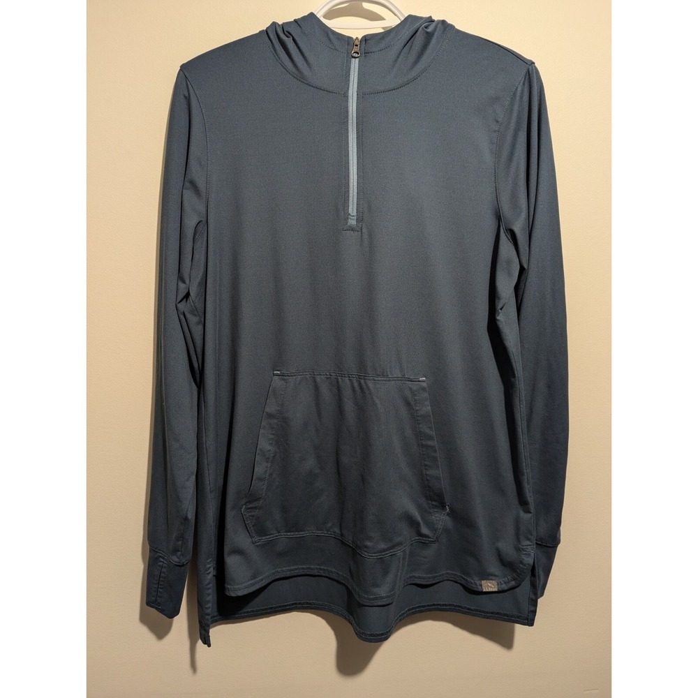 LL Bean Womens Medium Long Sleeve 1/4 Zip Light Sweater Hiking Thumb Holes Blue